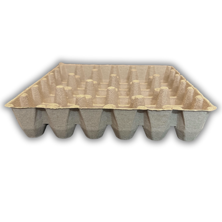 Natural paper pulp tray with 36 cells bottom, bulk wholesale, side view