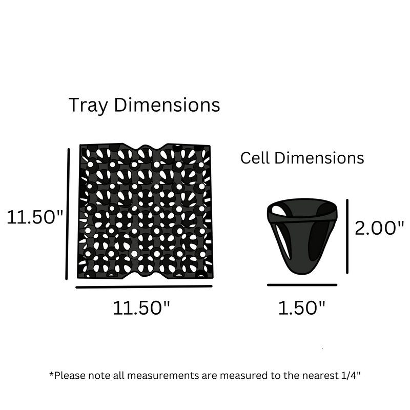 digital rendering of the 30-cell washable black tray dimensions