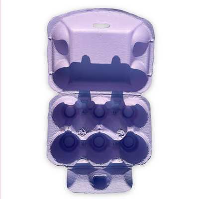 open empty view of 6-egg purple carton